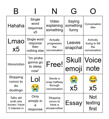 GF dry texting bingo card Bingo Card