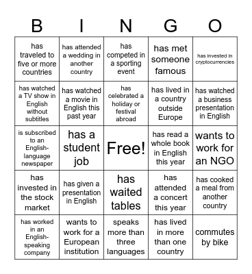 Find someone who... Bingo Card