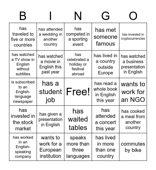 Find someone who... Bingo Card