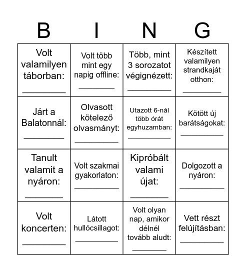Évkezdő BINGO Card