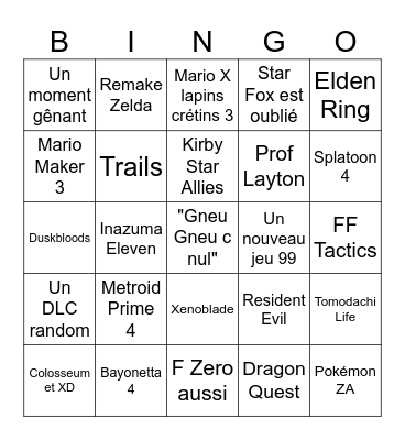 Nintendo Direct Bingo ! Bingo Card