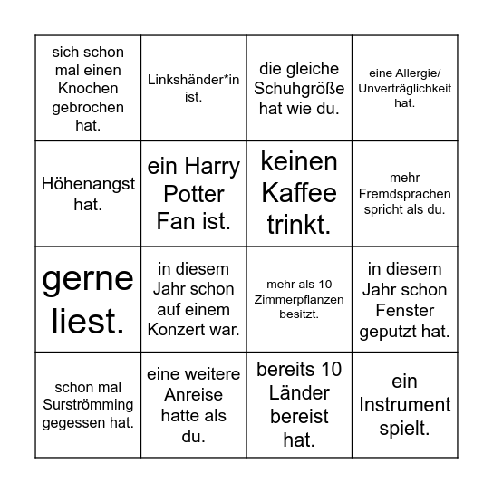 Finde den Gast, der Bingo Card