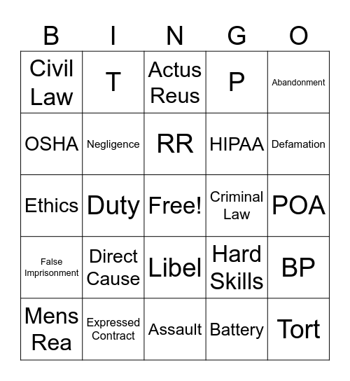 Chapter 5 Bingo Card