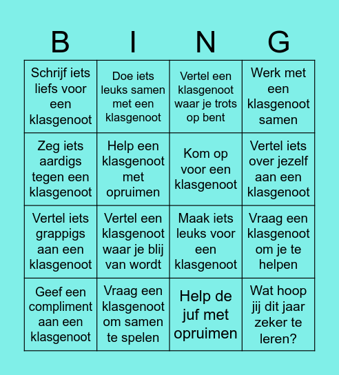 Fijne klas BINGO Card