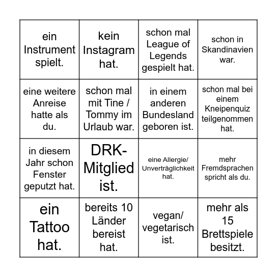 Finde den Gast, der Bingo Card