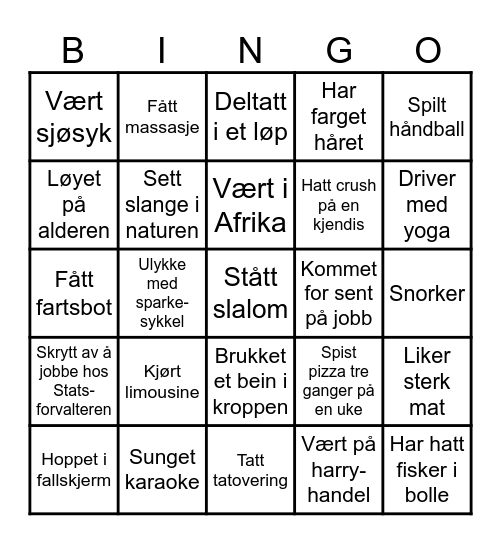 Vergemålsbingo Card