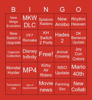 Nintendo Direct 9/12/25 Bingo Card