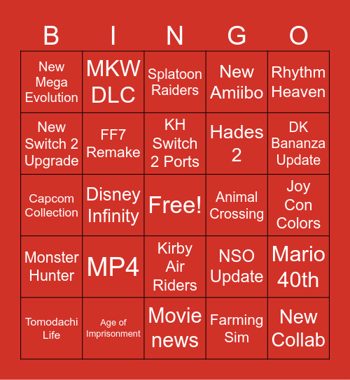 Nintendo Direct 9/12/25 Bingo Card