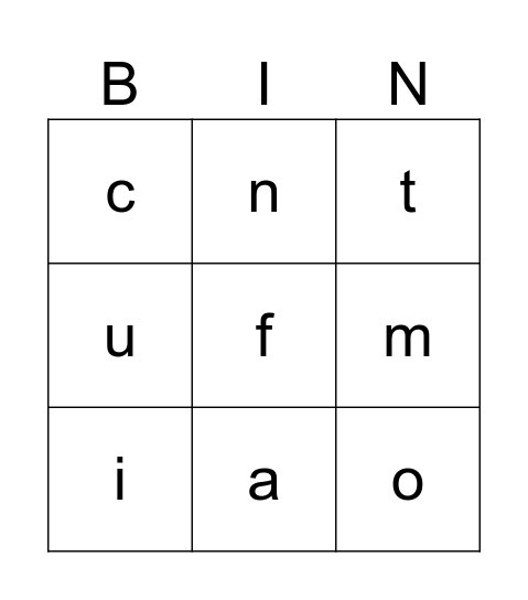 Lowercase Alphabet Bingo Card