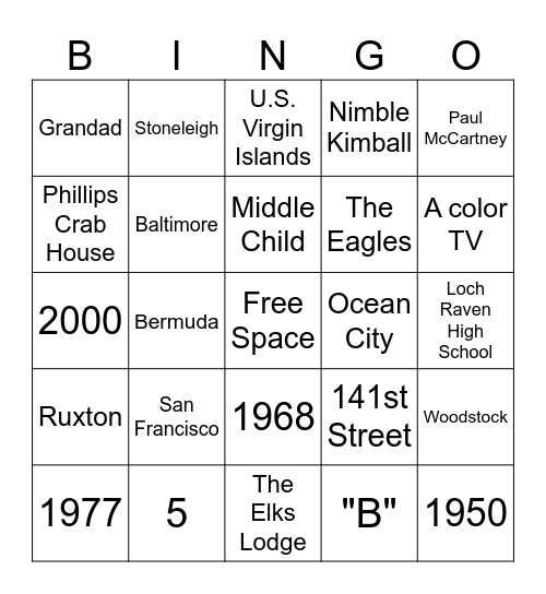 Birthday Bingo Card