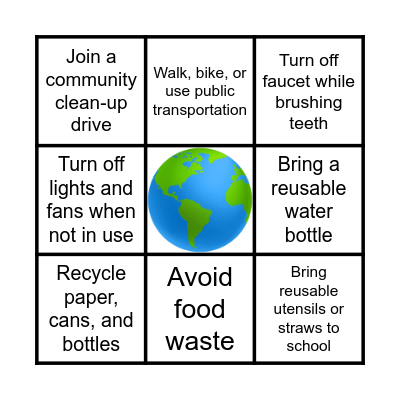 CLIMATE ACTION BINGO CARD Bingo Card