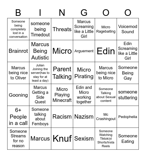 Nah We Illegal Bingo Card but better Bingo Card