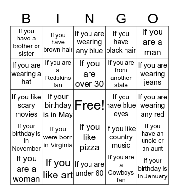 BINGO! How are we alike and different?  Bingo Card
