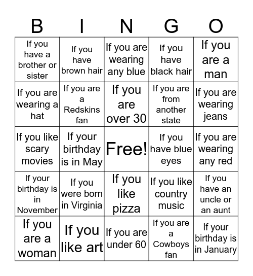 BINGO! How are we alike and different?  Bingo Card