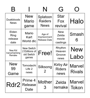 Nintendo Direct Bingo Card