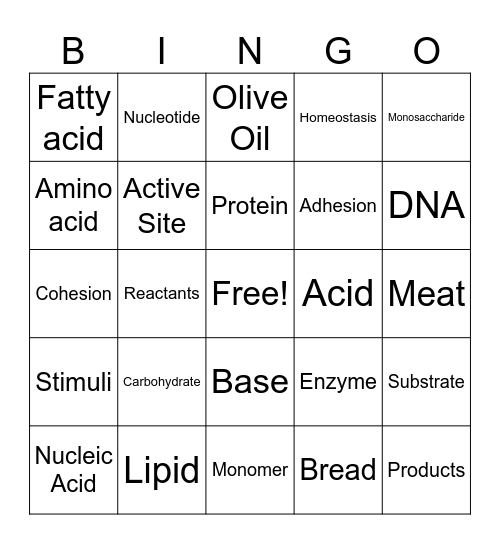 Bio: Unit One Bingo Card