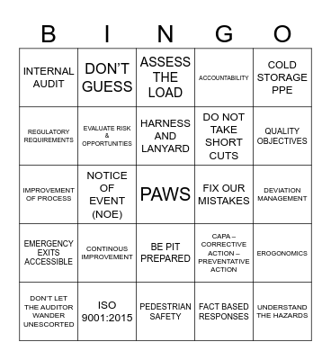QUALITY - SAFETY MASH UP! Bingo Card