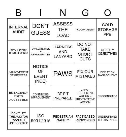 QUALITY - SAFETY MASH UP! Bingo Card