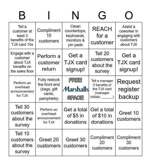 Marshalls - Front End Bingo Card