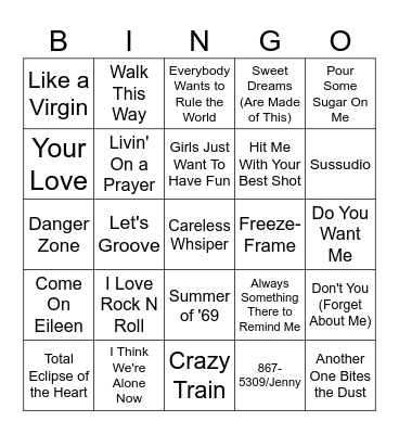 '80s Music Bingo Card