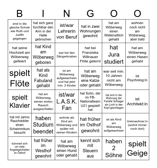 50 Jahre Wöberweg Bingo Card