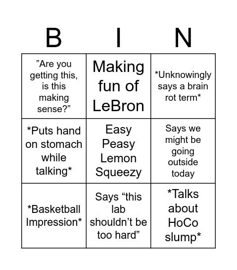 Dornhoefer Bingo Card