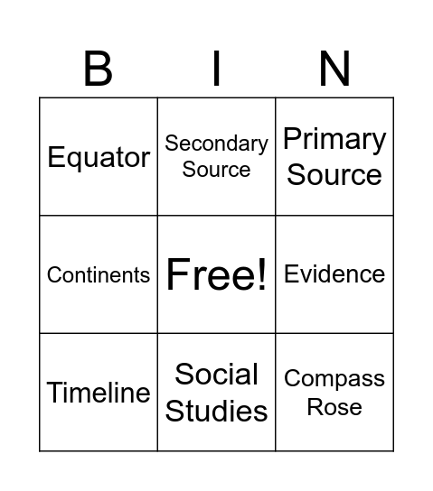 Thinking Like A Historian Bingo Card