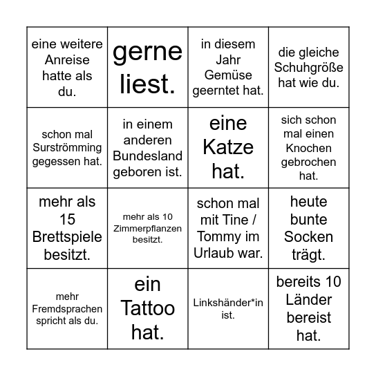 Finde den Gast, der Bingo Card