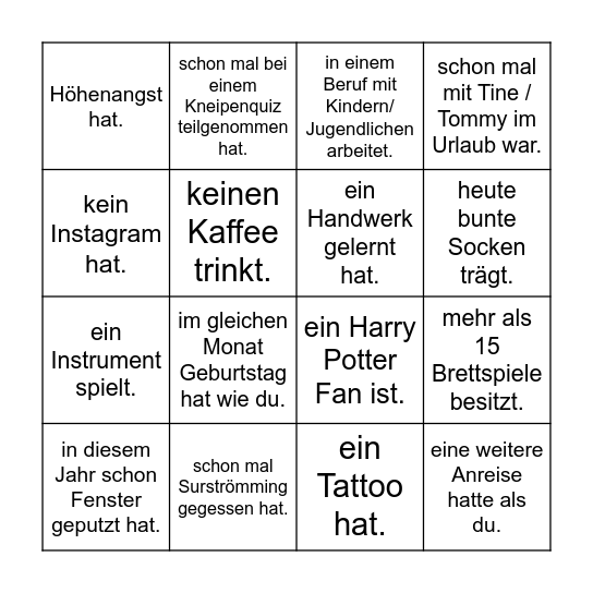 Finde den Gast, der Bingo Card