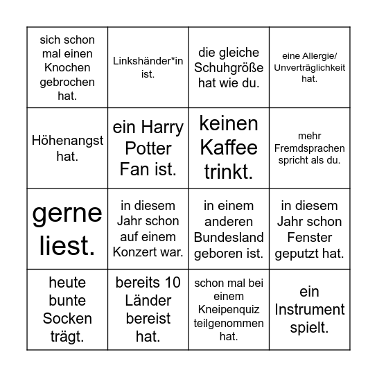 Finde den Gast, der Bingo Card