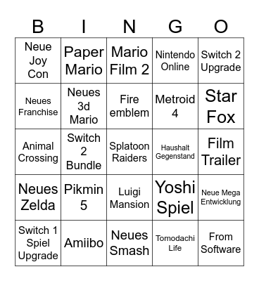 Nintendo Direct Bingo Card