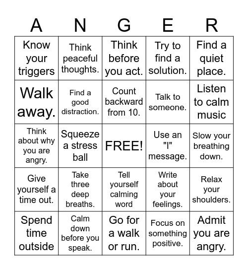 Anger Bingo Card