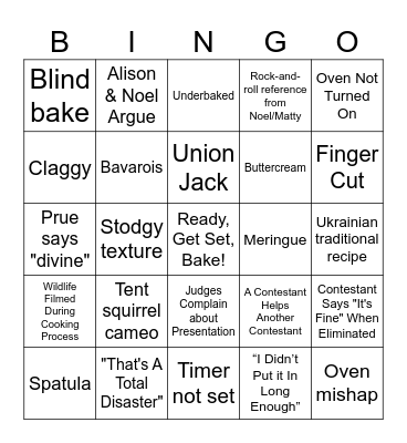 Great British Baking Bingo Card