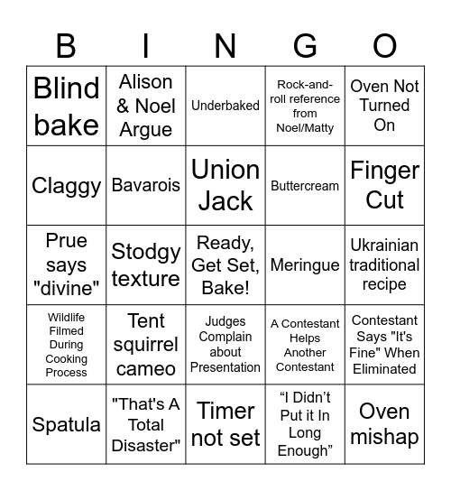 Great British Baking Bingo Card