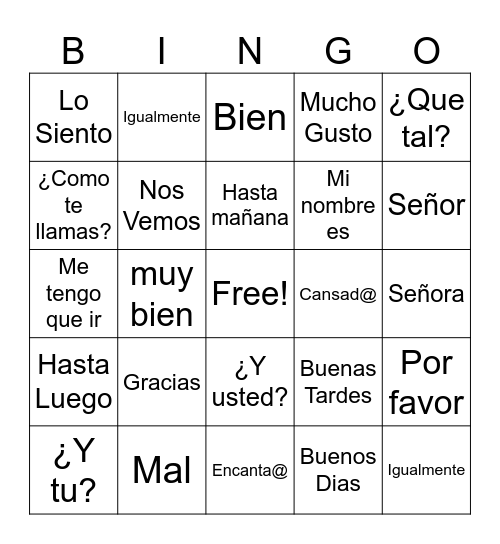 SALUDOS Y DESPEDIDAS Bingo Card
