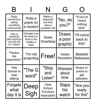 Mr. Reese Bingo Card