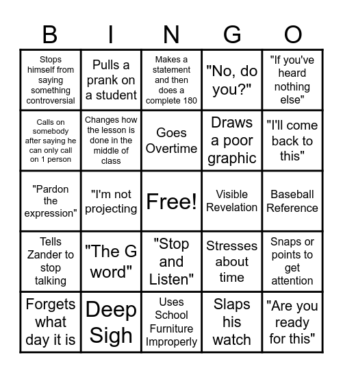 Mr. Reese Bingo Card
