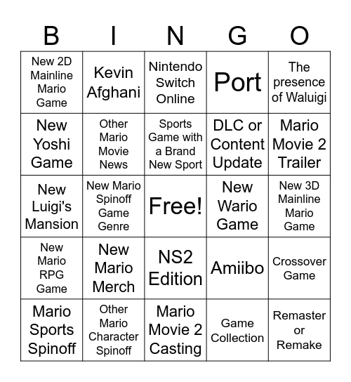 Nintendo Direct: 9/12/2025 - Mario 40th Bonus Bingo Card