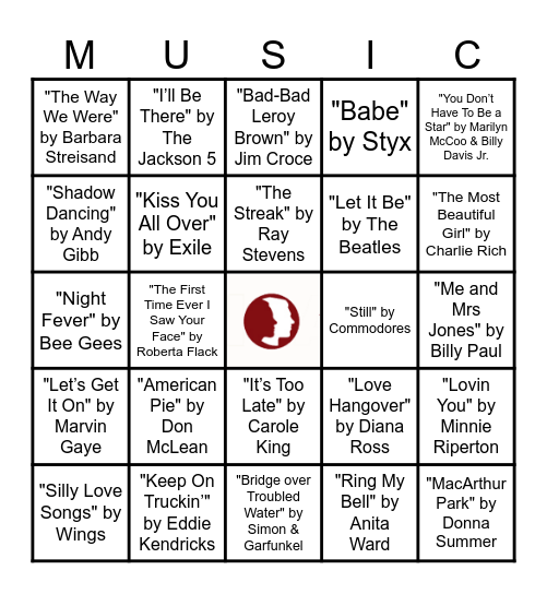 1970's MUSIC Bingo Card