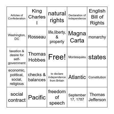 Unit 2: Foundations of Democracy Bingo Card