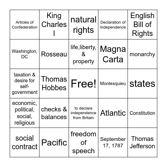 Unit 2: Foundations of Democracy Bingo Card