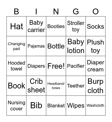 Baby Shower Bingo Card
