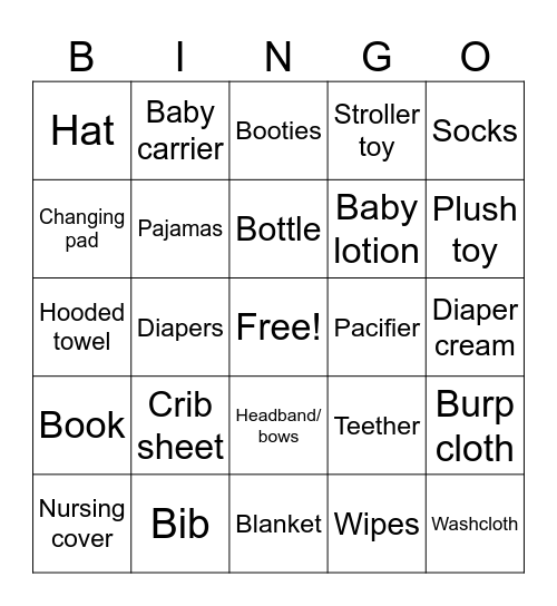 Baby Shower Bingo Card