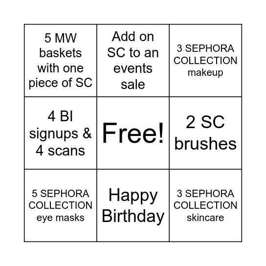SEPHORA COLLECTION BINGO Card