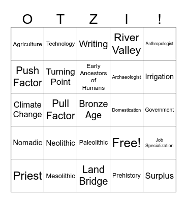 World History Vocabulary BINGO Card