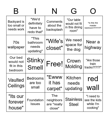House Hunters Bingo Card