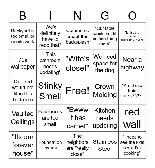House Hunters Bingo Card