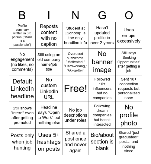 LinkedIn Bingo Card