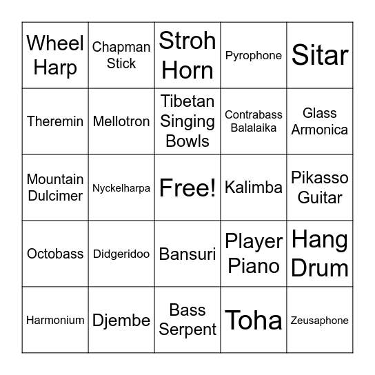 Musical Instruments Bingo Card
