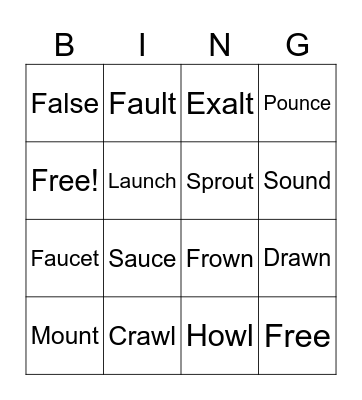 Spelling Bingo Card